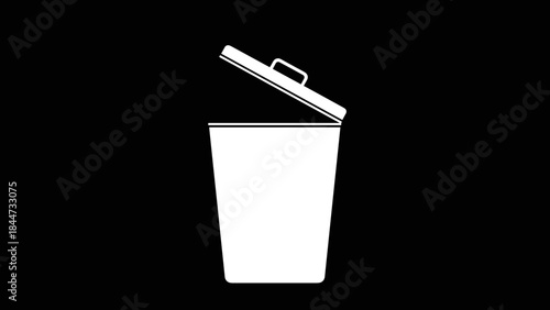 Simple White Trash Can with Open Lid.