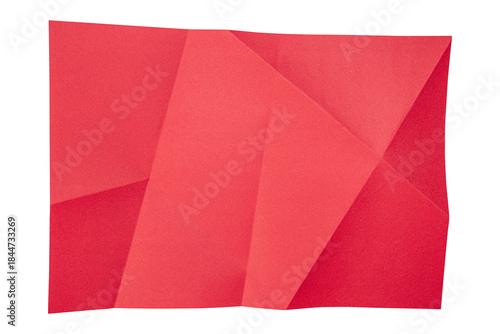 Red paper wrinkled poster templates, blank paper sheet. Red paper isolated on transparent background.