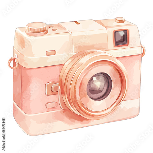 Retro Pink and Beige Watercolor Camera Illustration
