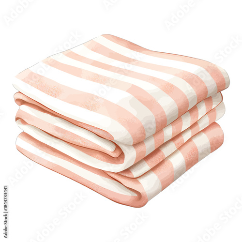 Stack of Folded Pink and White Striped Bath Towels Vector Illustration
