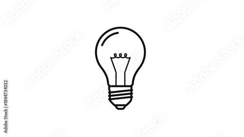 Simple Black Line Drawing of Light Bulb.