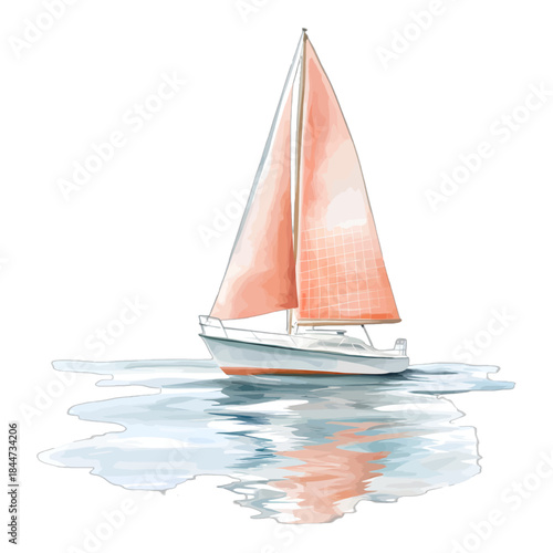 Watercolor Illustration of a Sailboat on Calm Ocean Water Vector
