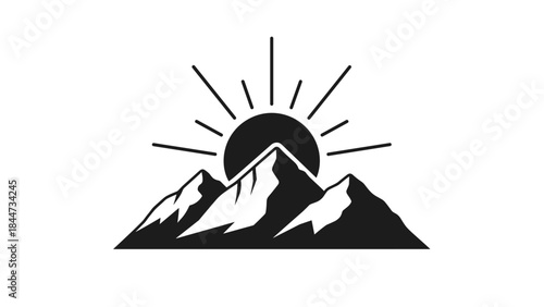 Mountain Peaks with Rising Sun Illustration.