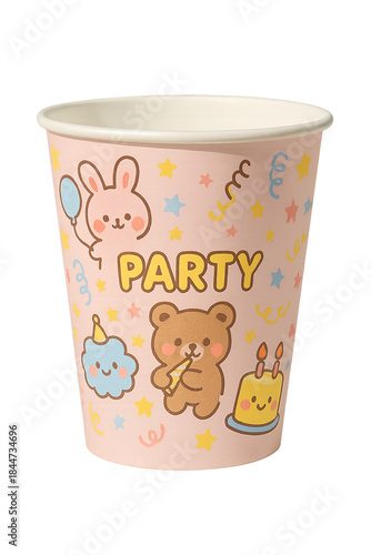 Party Cup Delight: A cheerful and whimsical party cup, adorned with adorable illustrations and the word PARTY, perfect for celebrating joyous occasions.