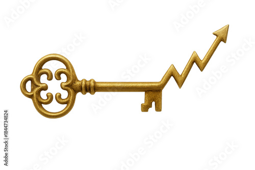 Golden Key to Growth: A vintage key morphs into a dynamic upward arrow, symbolizing the unlock of opportunities. Capturing the essence of progress, and potential