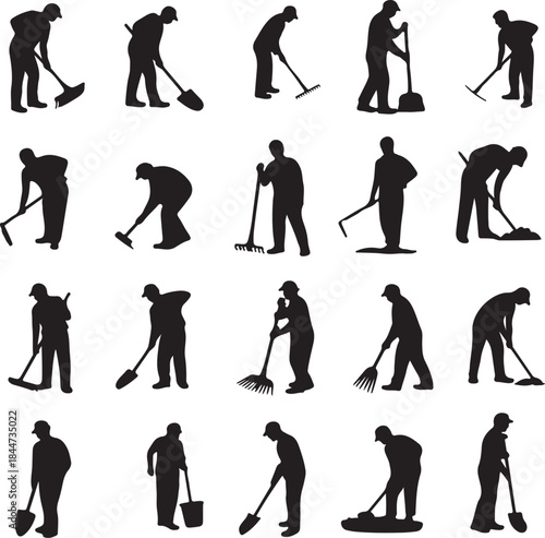 Collection of black silhouettes of hockey players in various poses