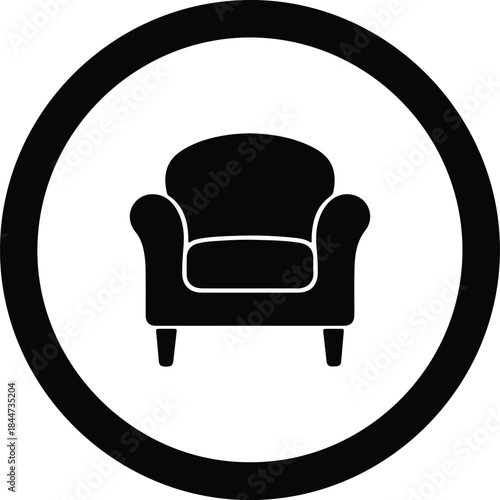 Vector comfortable upholstered armchair icon inside a bold circle silhouette Illustration