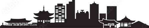 Jeonju with South Korea Skyline. design Vector black silhouette