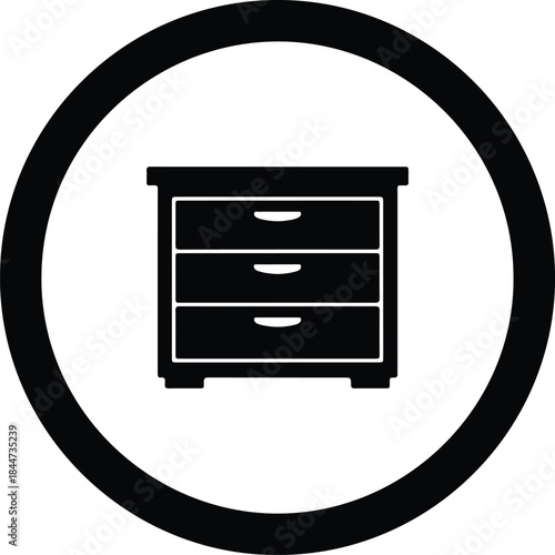 Vector Minimalist bedside nightstand furniture chest of three drawers icon silhouette Illustration