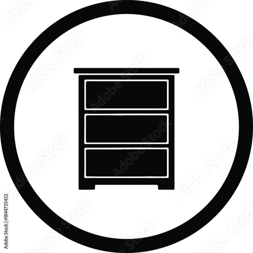 Vector simple three drawer cabinet storage furniture glyph icon silhouette Illustration