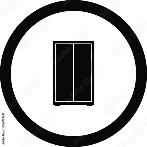 Vector Wardrobe cabinet furniture symbol contained within a perfect circle silhouette Illustration