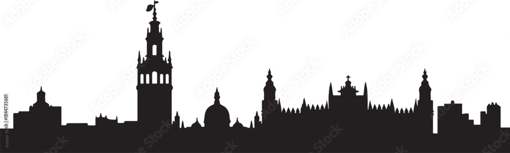 Fototapeta premium Seville Skyline City Silhouette Spain Landmark. design Vector black silhouette