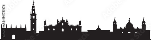 Seville Skyline City Silhouette Spain Landmark. design Vector black silhouette