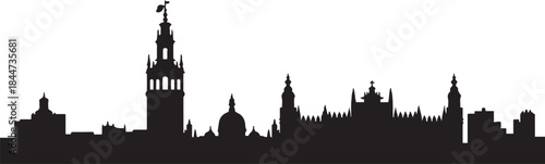 Seville Skyline City Silhouette Spain Landmark. design Vector black silhouette