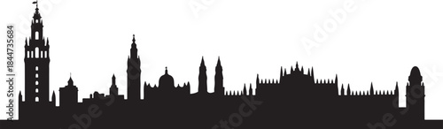 Seville Skyline City Silhouette Spain Landmark. design Vector black silhouette