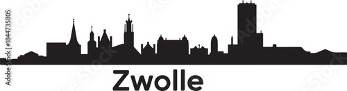 Zwolle Skyline with Netherlands. design Vector black silhouette