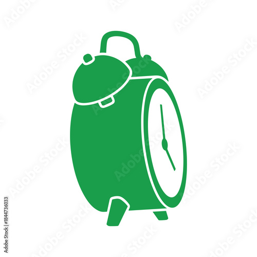 Green alarm clock icon on white background