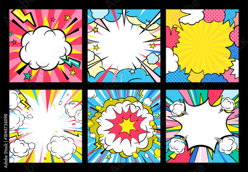 ポップアート風アメコミ爆発背景6種セット
