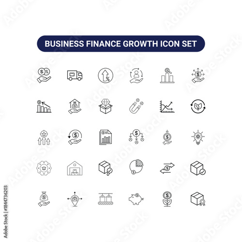 Business Finance Growth Outline Icons Set
