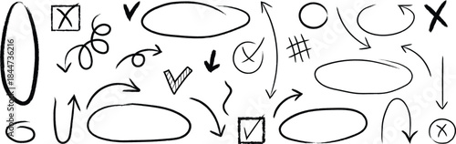 A collection of hand drawn shapes and symbols