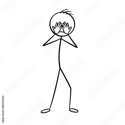 Stick figure covering face with hands in distress or surprise  