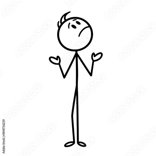Stick figure looking up with a puzzled expression on white background  