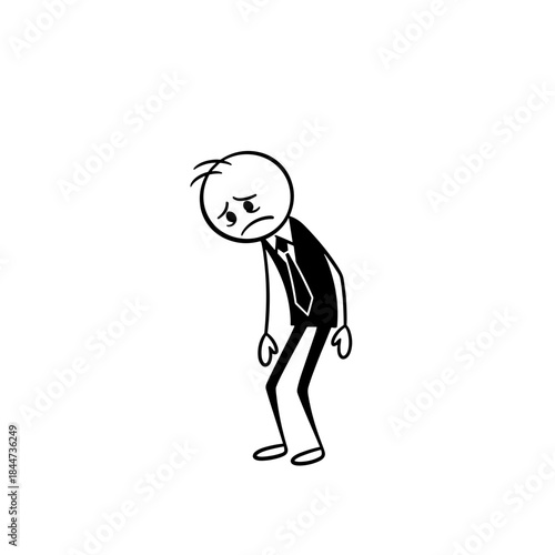 Cartoon businessman looking sad and defeated in simple style  