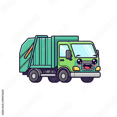 Green Cartoon Garbage Truck.