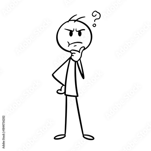 Thinking stick figure with hand on chin and question mark above  
