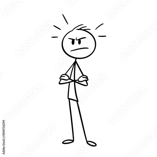 Angry stick figure with crossed arms expressing frustration  