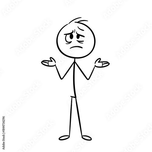 Stick figure shrugging in confusion with a puzzled expression  