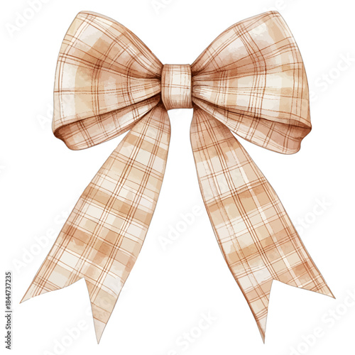 Beige Plaid Watercolor Bow Illustration Vector
