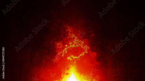 Fiery red-orange flames unfold vividly against a dramatic dark grunge background, capturing the power of the fire element. Vector illustration