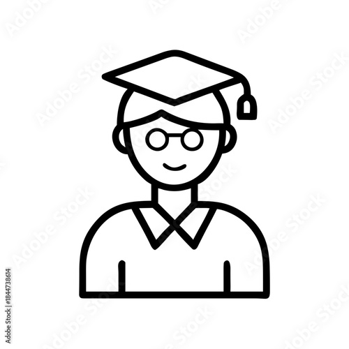 Graduate student wearing a cap and glasses with a smile  