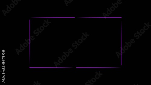 Neon Facecam overlay Background Loop and Presentations, rectangle picture frame with four tone neon color and isolated black background. 4k video