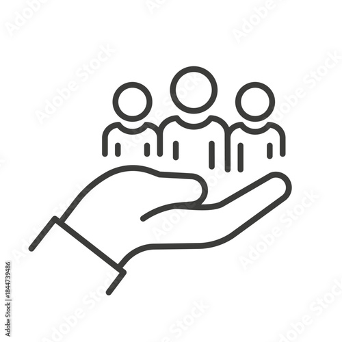 people in hand icon, care concept, support community illustration