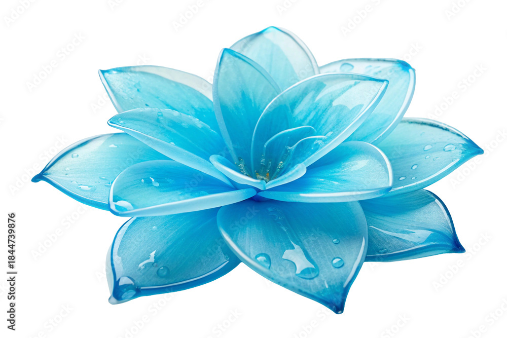 Naklejka premium Transparent background with translucent gel-like flowers. Crystal. Glossy. Three-dimensional. 3DCG. Transparent Blue.