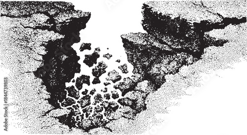 Crack in ground vector illustration. Black and white design with abstract texture and simple geometric patterns.