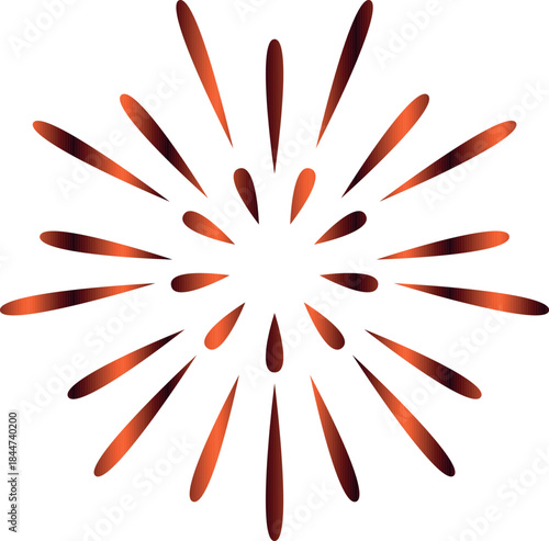 An abstract radial burst of deep red and orange teardrop shapes spreads symmetrically from the center on a black background, creating a dramatic glowing pattern.