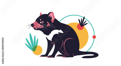A stylized and modern vector illustration of a Tasmanian devil a unique marsupial from Australia with abstract background elements.