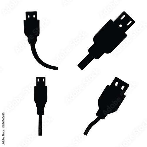 Universal serial bus connectors: a collection of various usb cable plugs and ports in silhouette