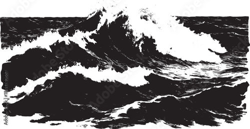 Wave illustration in bold black and white. Artistic depiction of ocean water's texture and dynamic movement in a vector set.