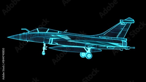 Dassault Rafale Holographic Wireframe – 360° Rotating 3D Animation (4K)