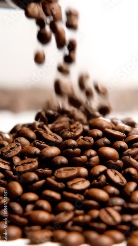 Coffee Beans Falling and Piling Up in a Heap