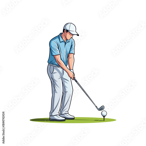 Golf player, Golfer with club about to hit the ball icon logo flat vector design