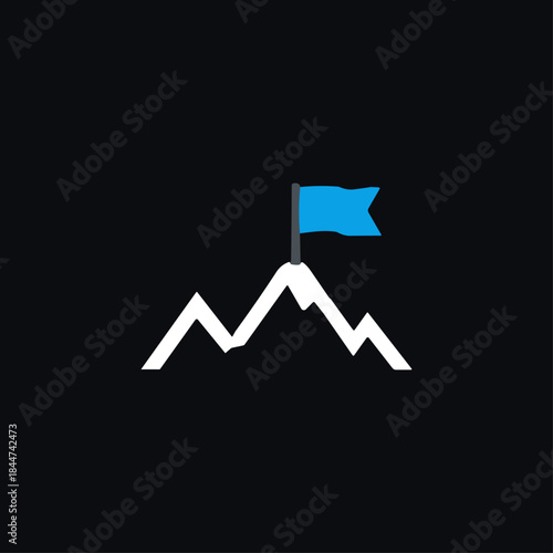 Mountain climbing, Mountain peak icon logo flat vector design