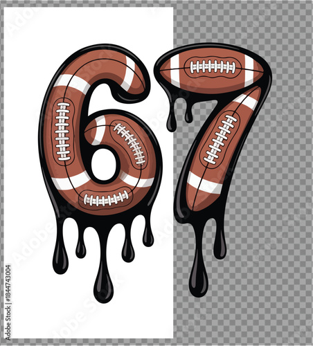 Illustration of dripping football numbers 67 illustration
