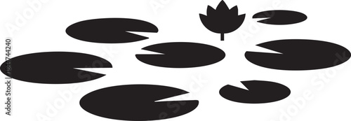 Lily Pads Lotus Flower Pond Silhouettes isolated on white background