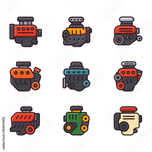 Car Engine blocks, Racing engine, performance engine, eco-friendly engine heavy-duty engine icon logo flat vector design
