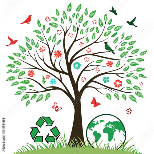 A beautiful illustration showing the importance of nature and environmental conservation